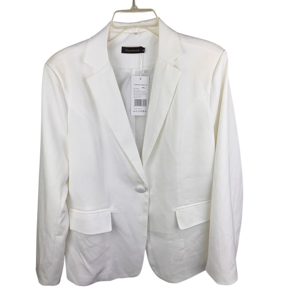 NWT Beninos Long Sleeve Lightweight Office Work‎ Suit Jacket Blazer White XL